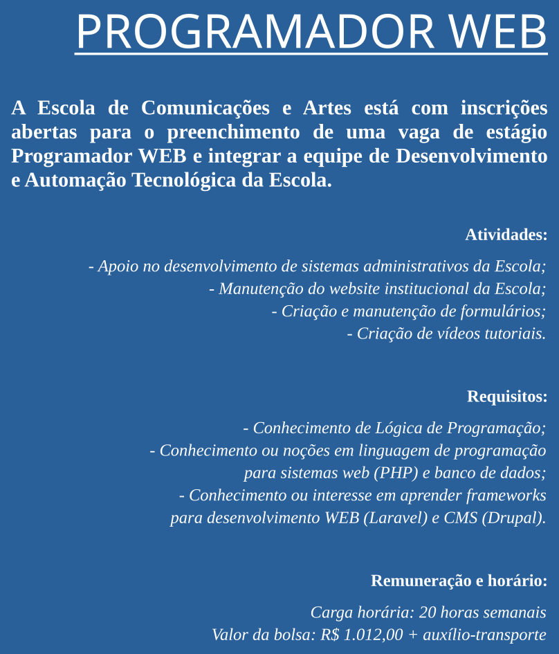 Vaga de estágio Programador Web